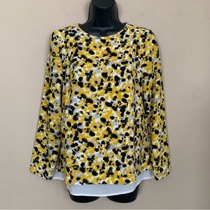 H&M Yellow Black Paint Splatter Layered Blouse